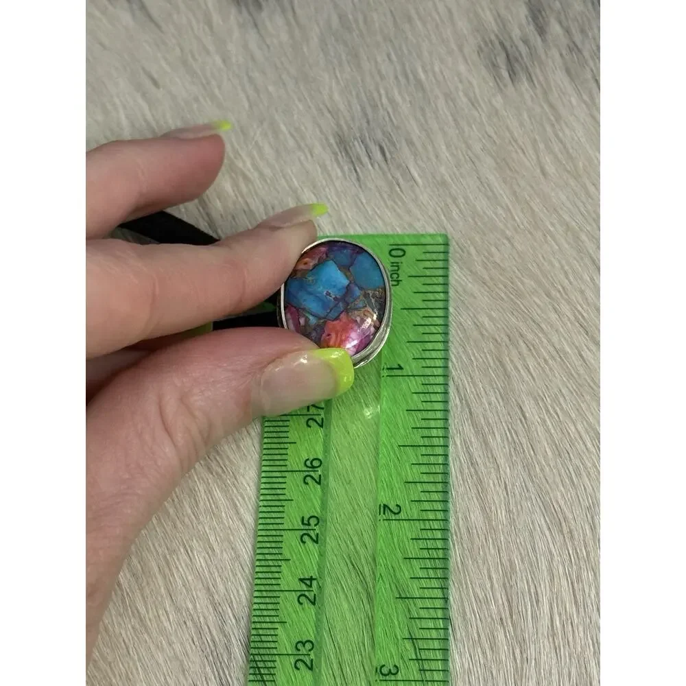 Native American Navajo Handmade Sterling Silver Pink Blue Dahlia Oyster Hair Tie